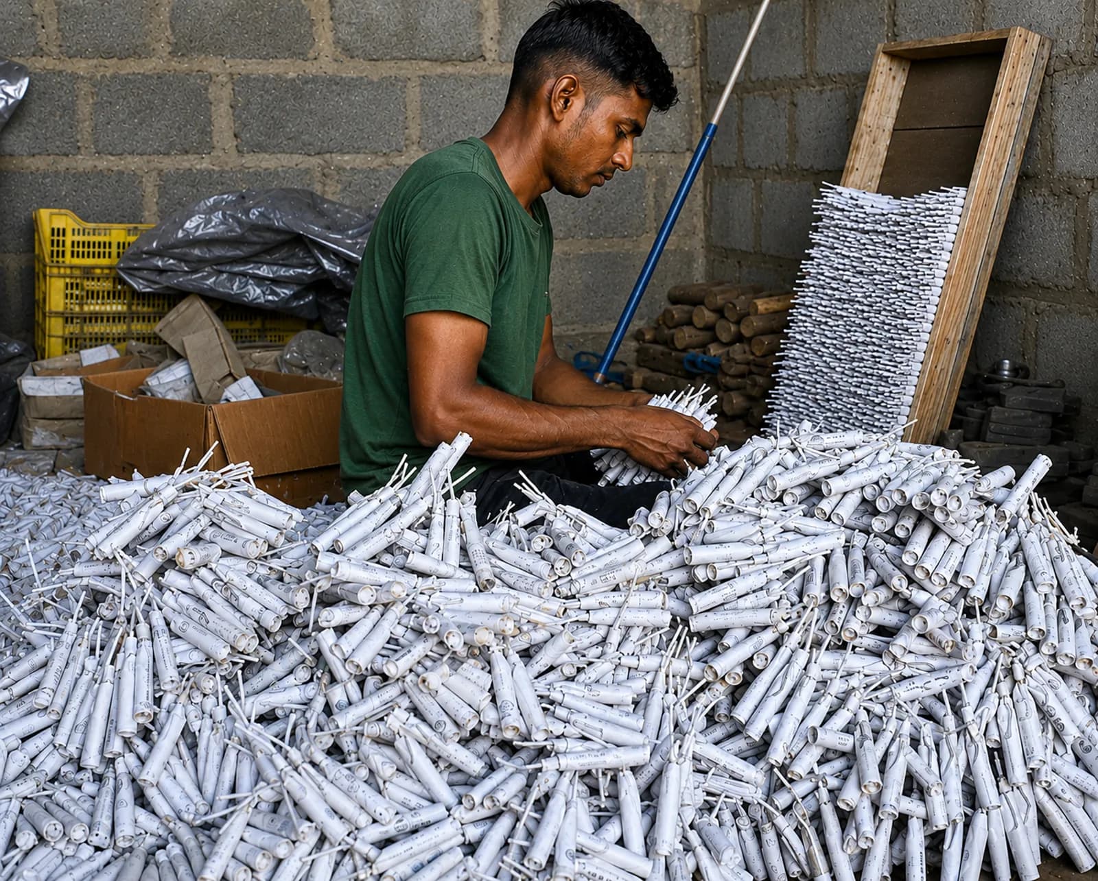 Sath Hiru factory team hand-assembling fireworks